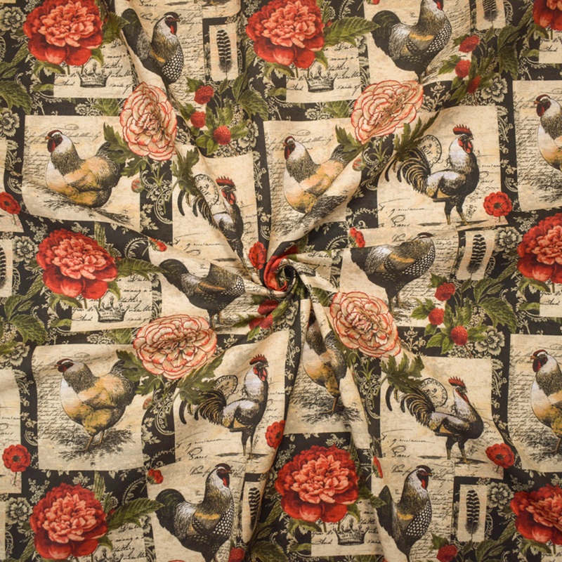 Beige-Green-Multi Cotton Suzanne Nicoll French Room Print Quilting Woven Fabric