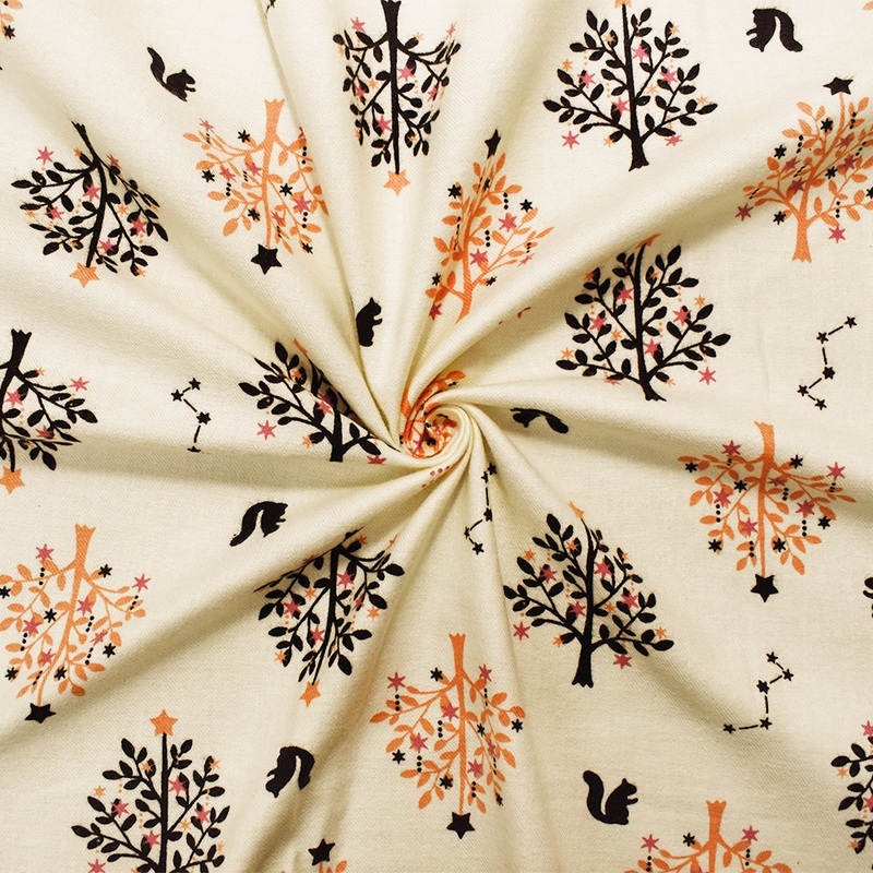 Beige-Multi Japanese Cotton Tree Squirrel Printed Flannel Twill Woven Fabric