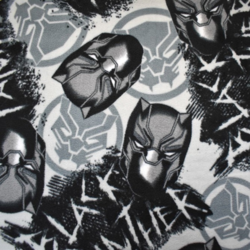 Gray-Multi Poly Marvel Black Panther Print Double Sided Fleece Knit Fabric