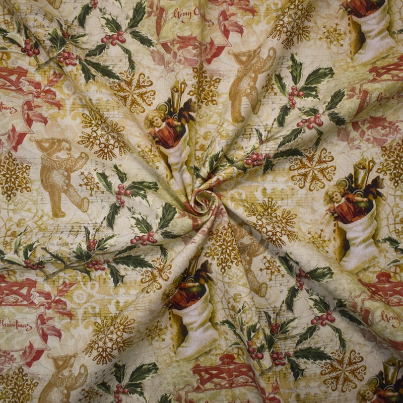 Ivory-Multi Cotton Kate Ward Victorian Christmas Print Quilting Woven Fabric