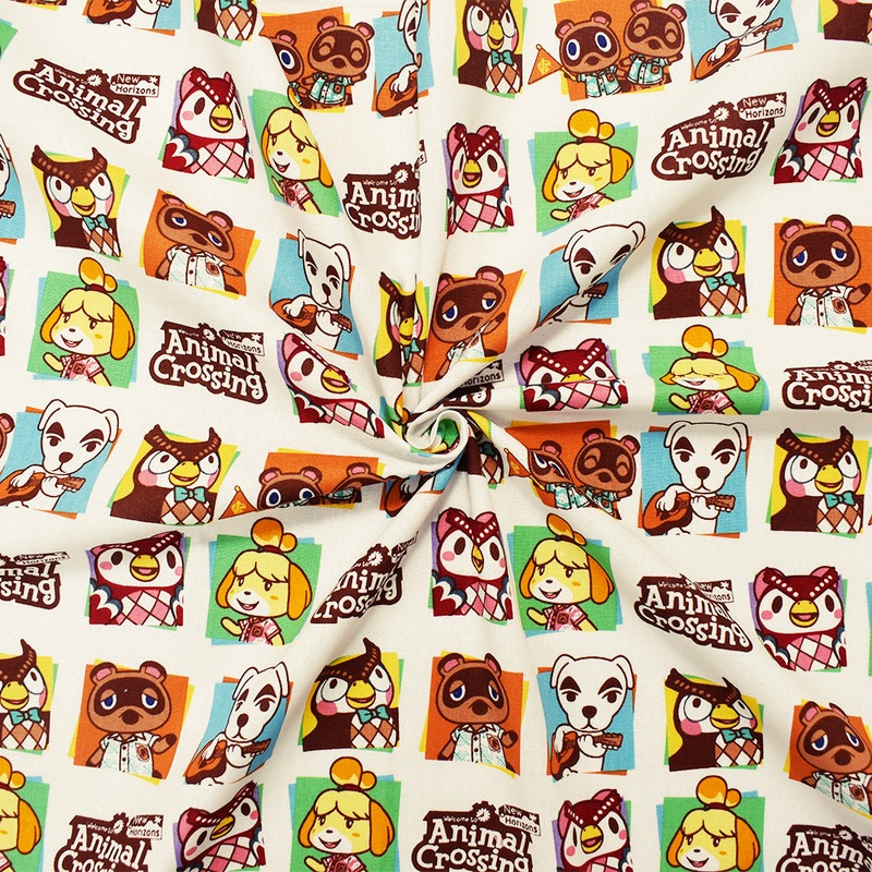 White-Red-Multi Cotton Nintendo Animal Crossing Printed Quilting Woven Fabric