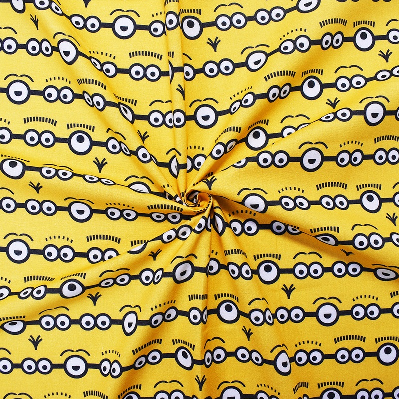 Yellow-Black Cotton Universal Minions Printed Quilting Woven Fabric