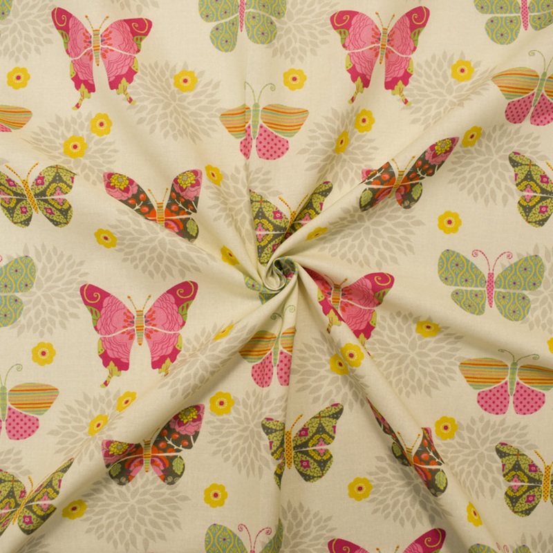 Yellow-Multi Cotton Suzanne Nicoll Butterfly French Room Print Quilting Fabric