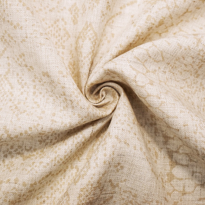 Beige-Brown Linen Famous Maker Reptile Pattern Printed Slub Woven Fabric
