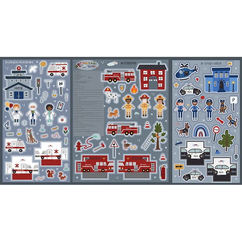 It Takes a Village Quilt Fabric - Felt Play Panel - FT15467-PANEL - SOLD AS A 36" x 68" POLYESTER FELT PANEL