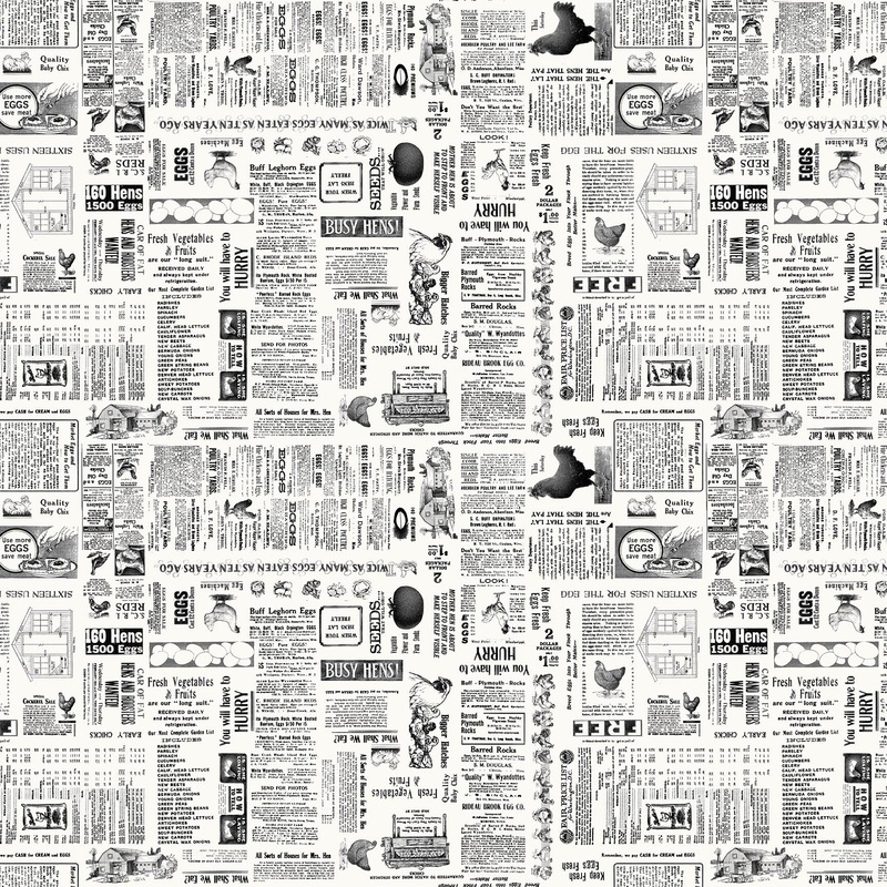 Zooming Chickens 7187-39 Off-White Newsprint